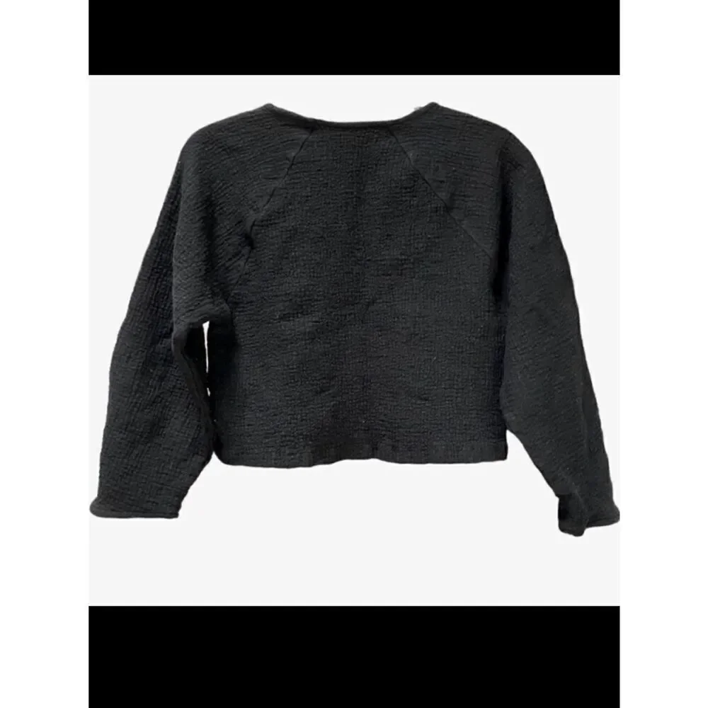 Zara Textured Crop Top with Raglan 3/4 Sleeves in Dark Black Women’s XS